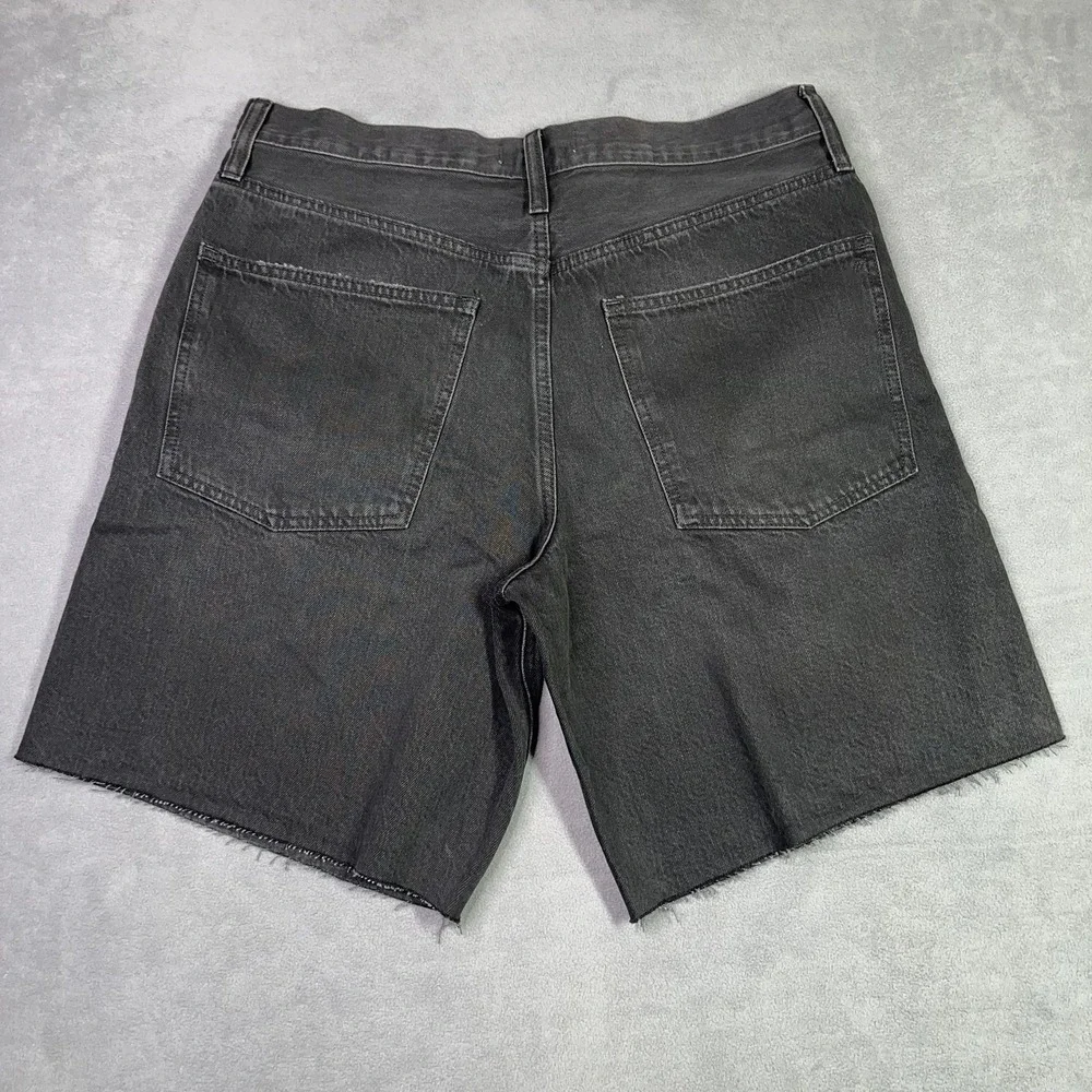 Madewell Essex Long Baggy Short Womens 30 Black Raw Hem Button Fly Denim NWT